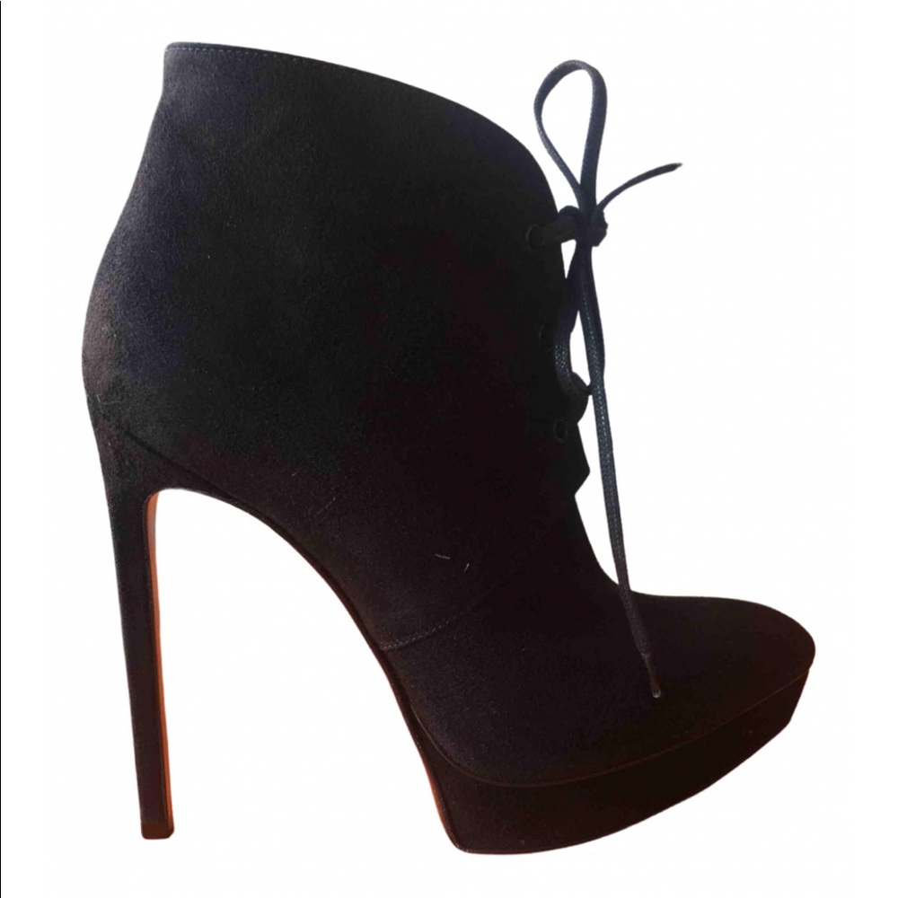 SAINT LAURENT  black suede lace up boots